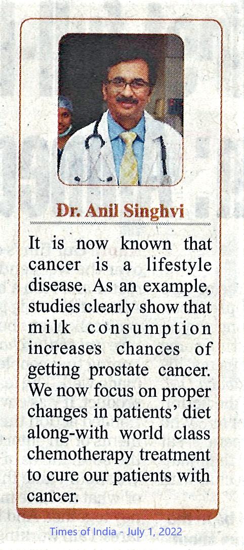 Newspaper clipping: “Cancer is a lifestyle disease”