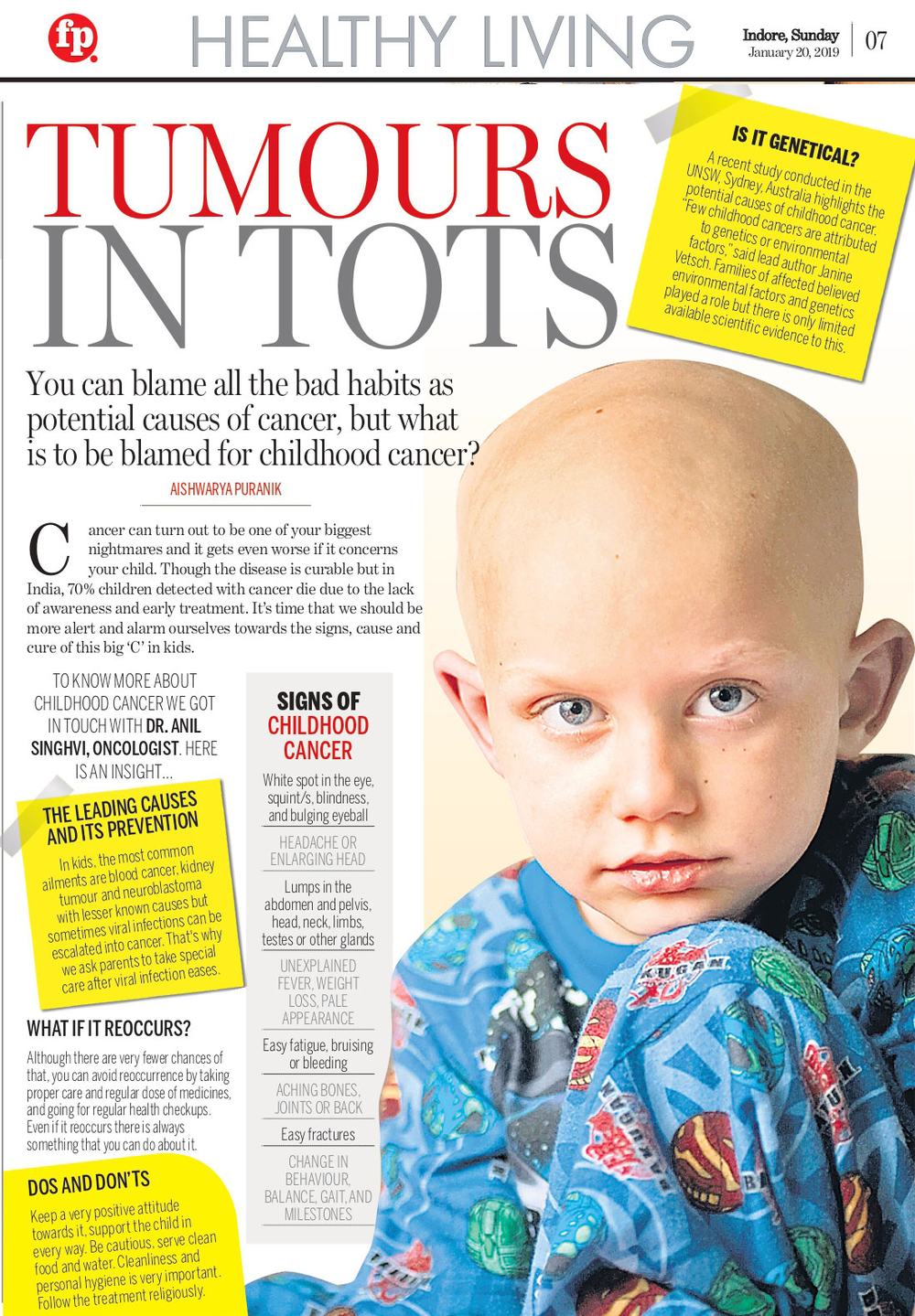 Newspaper clipping: Tumours in tots